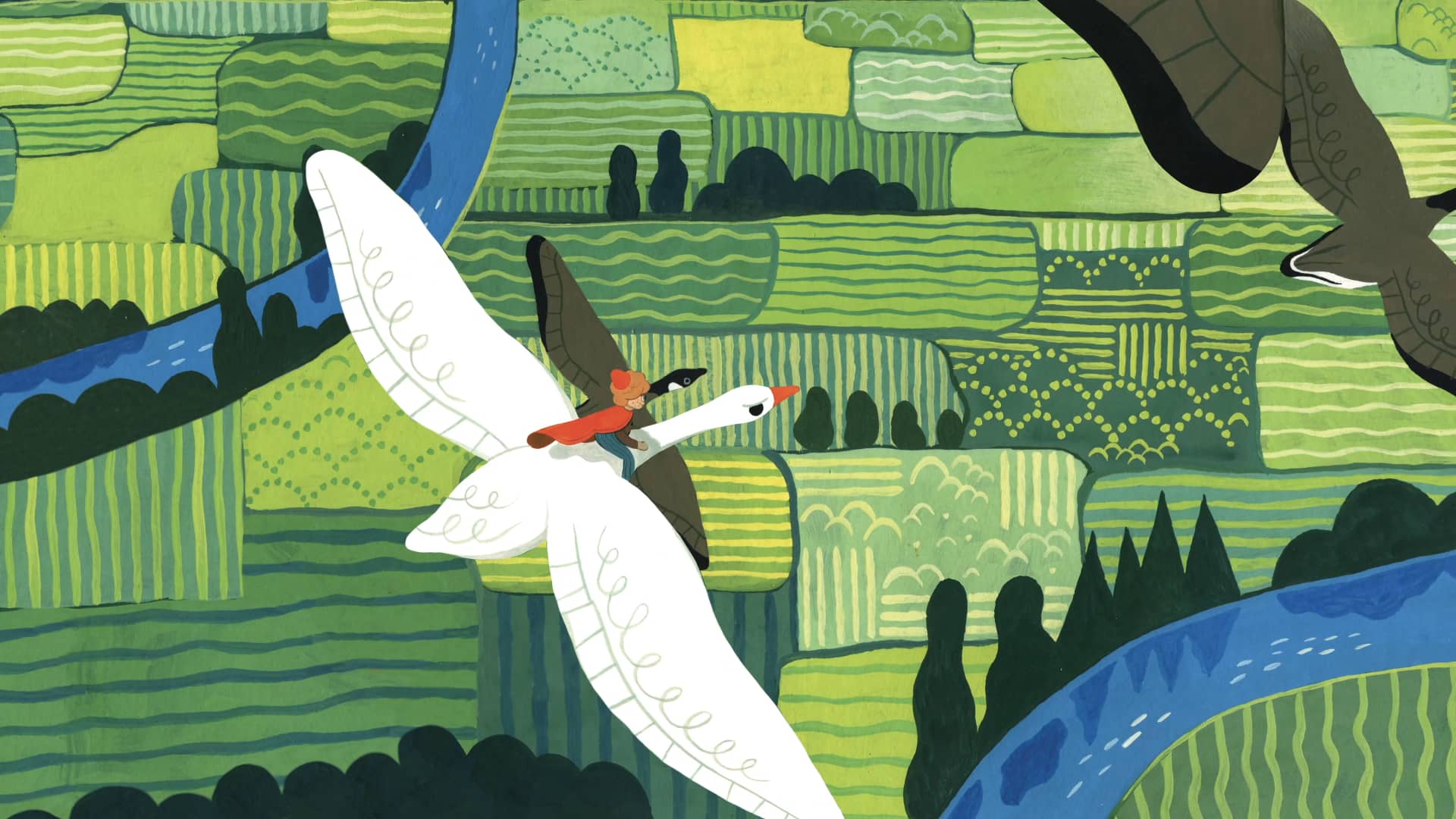 Ilustración de El maravilloso viaje de Nils Holgersson a través de Suecia