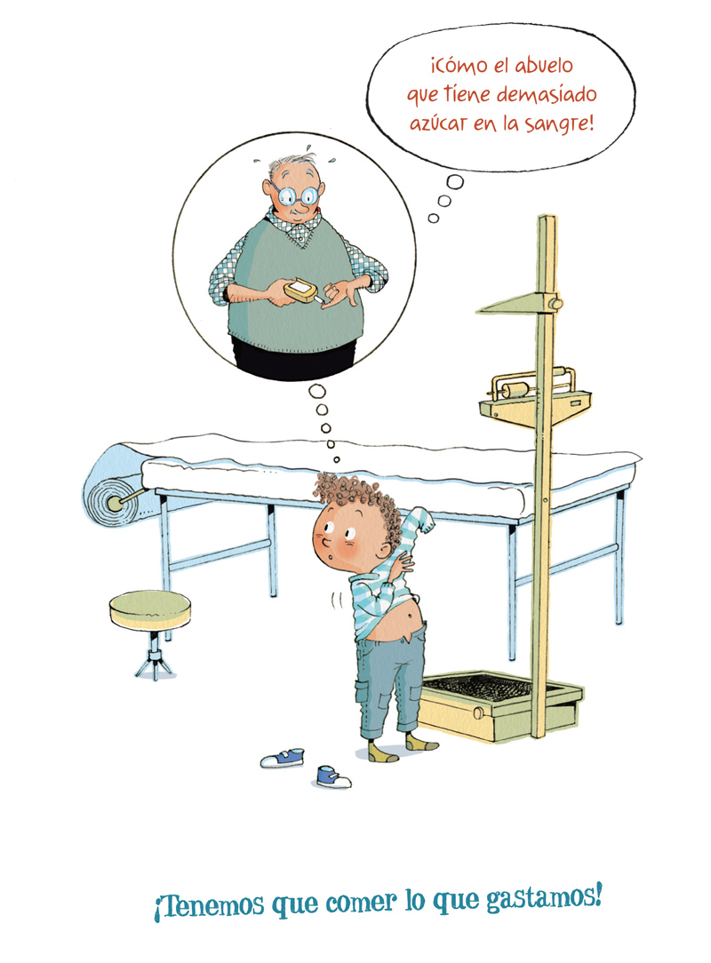 Ilustración de Mía y Bruno crecen sanos