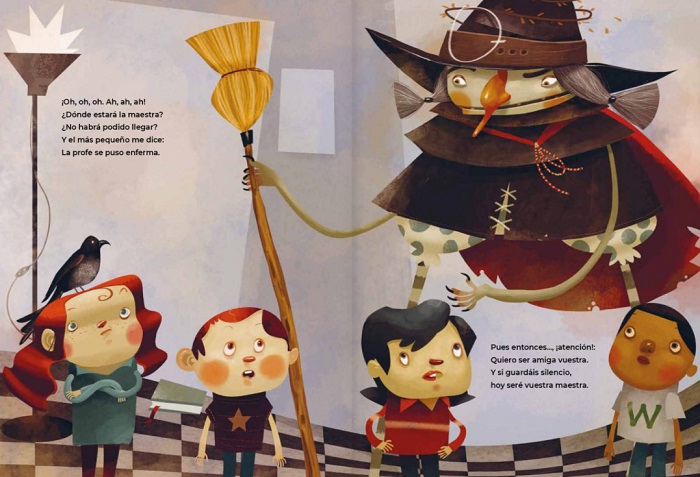 Ilustración de La bruja en la biblioteca