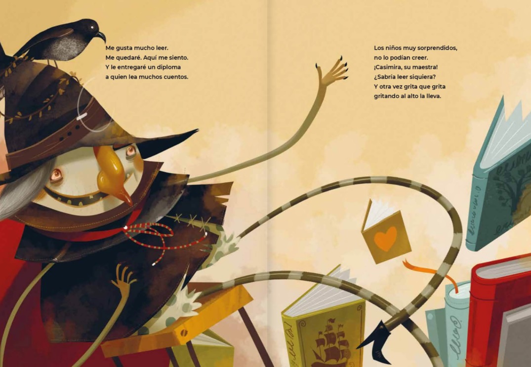 Ilustración de La bruja en la biblioteca