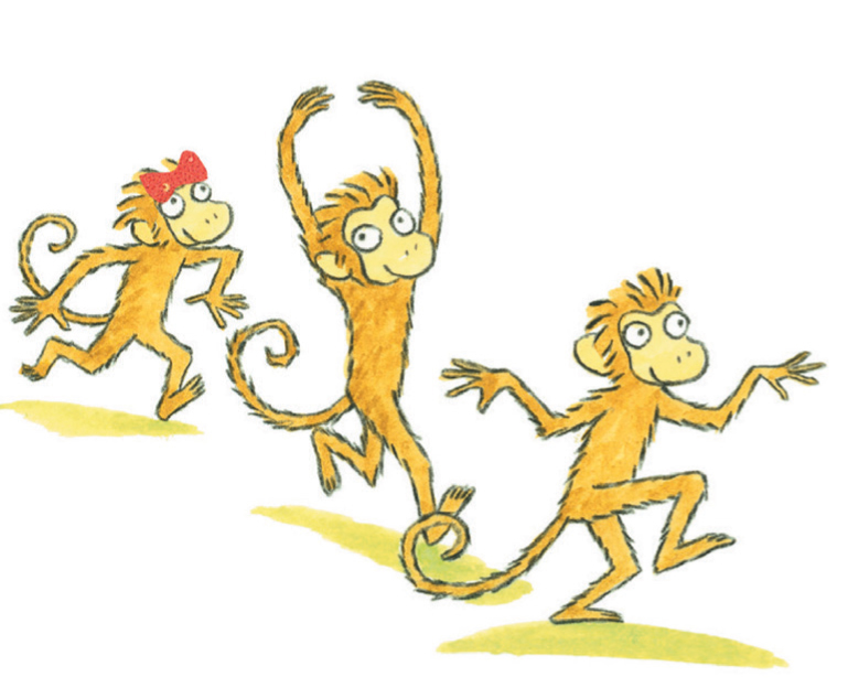 Ilustración de Tres pequeños monos de vacaciones