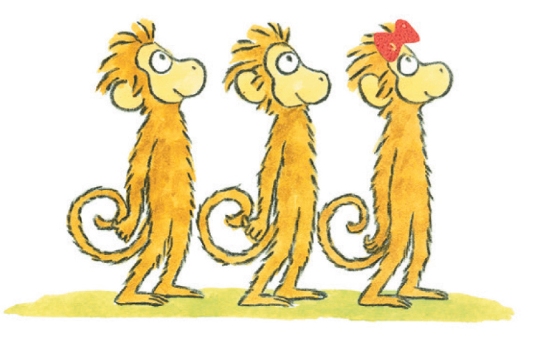 Ilustración de Tres pequeños monos de vacaciones