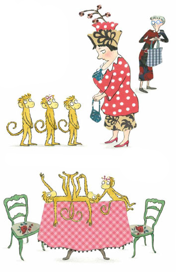 Ilustración de Tres pequeños monos de vacaciones