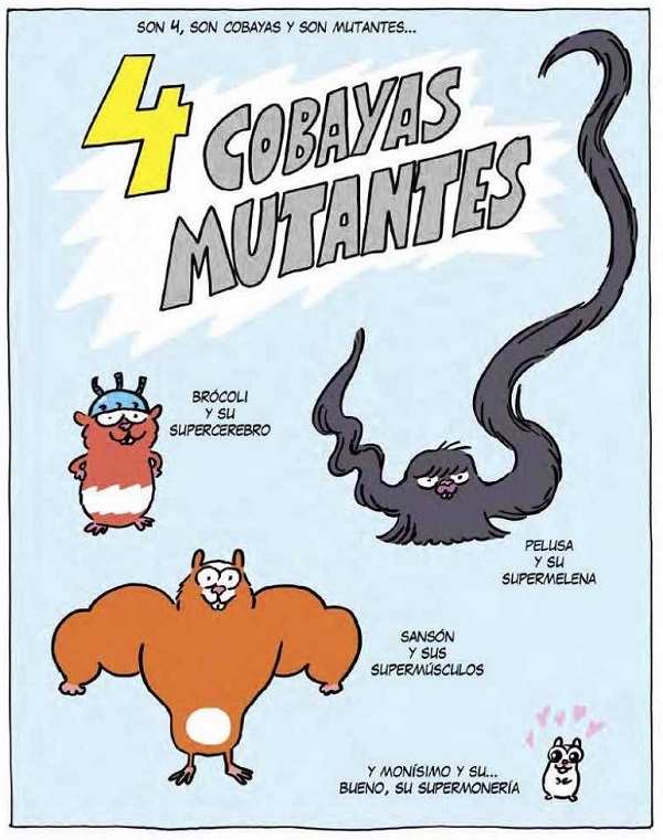 Ilustración de 4 cobayas mutantes
