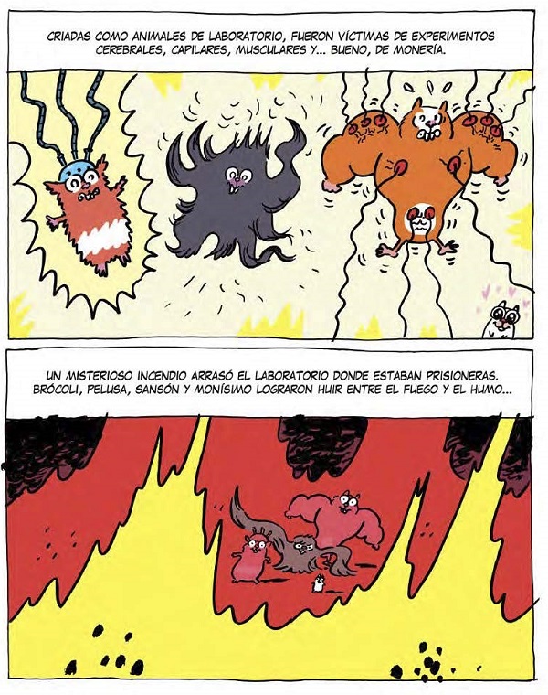 Ilustración de 4 cobayas mutantes