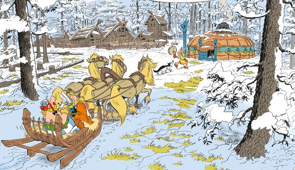 Ilustración de Astérix tras las huellas del Grifo