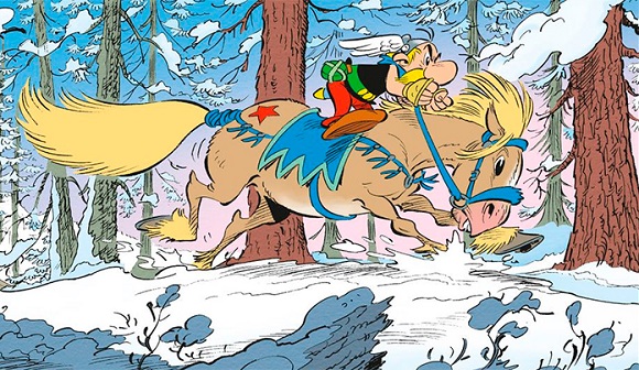 Ilustración de Astérix tras las huellas del Grifo