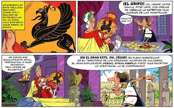 Ilustración de Astérix tras las huellas del Grifo