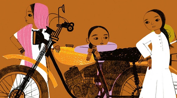 Ilustración de Muchacha en motocicleta