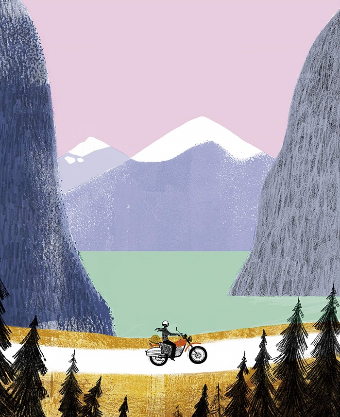 Ilustración de Muchacha en motocicleta