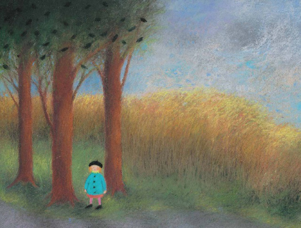 Ilustración de La niña y el árbol de las grajillas