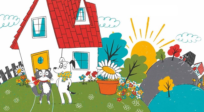 Ilustración de ¡Feliz cumpleaños, Perro! y Gata