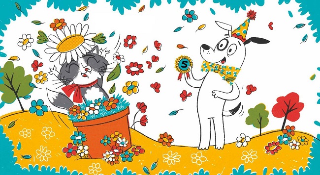 Ilustración de ¡Feliz cumpleaños, Perro! y Gata