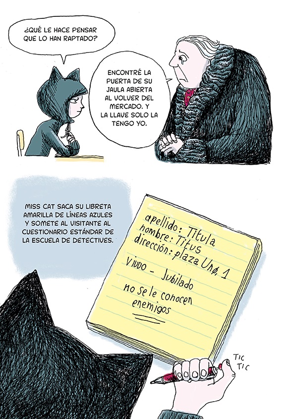 Ilustración de Miss Cat. El caso del canario