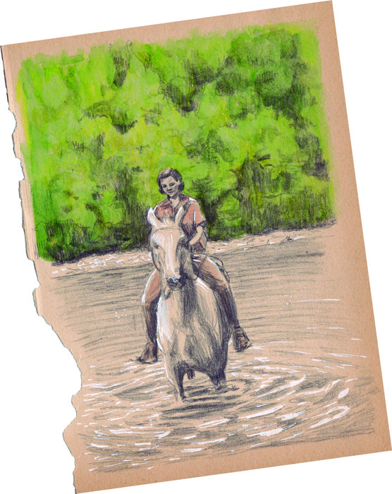 Ilustración de Bibliotecarias a caballo