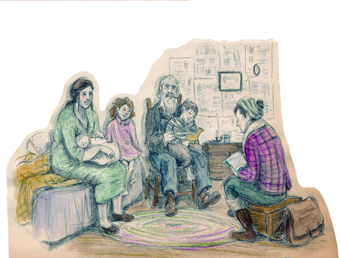 Ilustración de Bibliotecarias a caballo