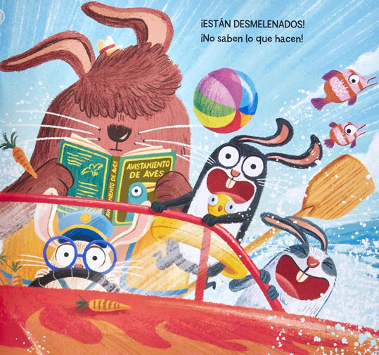 Ilustración de Los conejos locos van en lancha