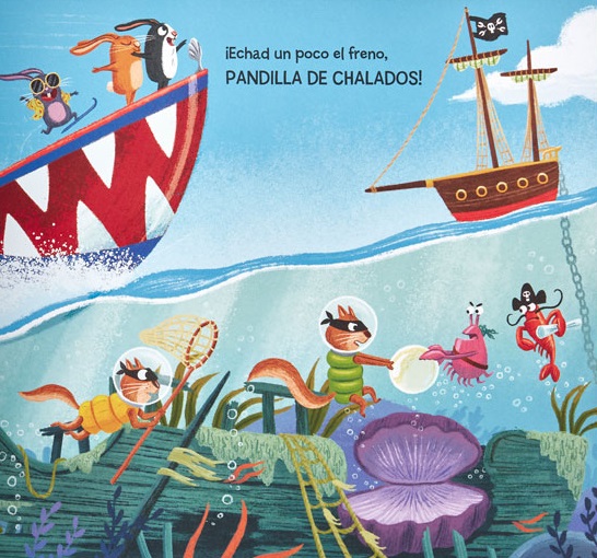Ilustración de Los conejos locos van en lancha