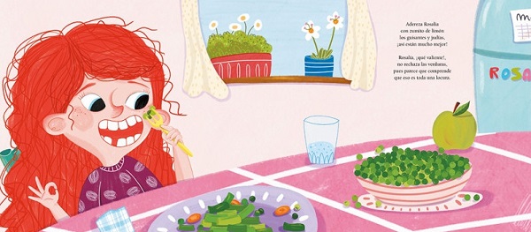 Ilustración de Rosalía y las verduras que no se comía