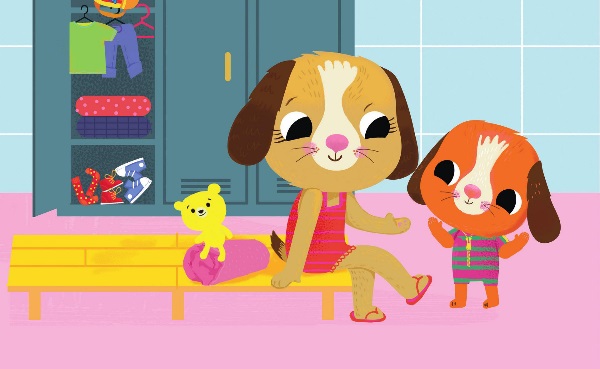 Ilustración de La perrita Pipa aprende a nadar