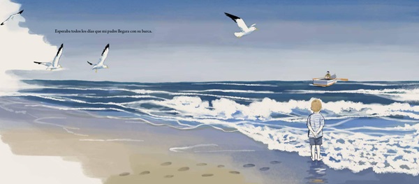 Ilustración de Un niño en la playa