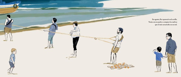 Ilustración de Un niño en la playa