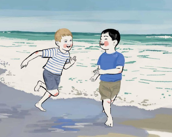 Ilustración de Un niño en la playa