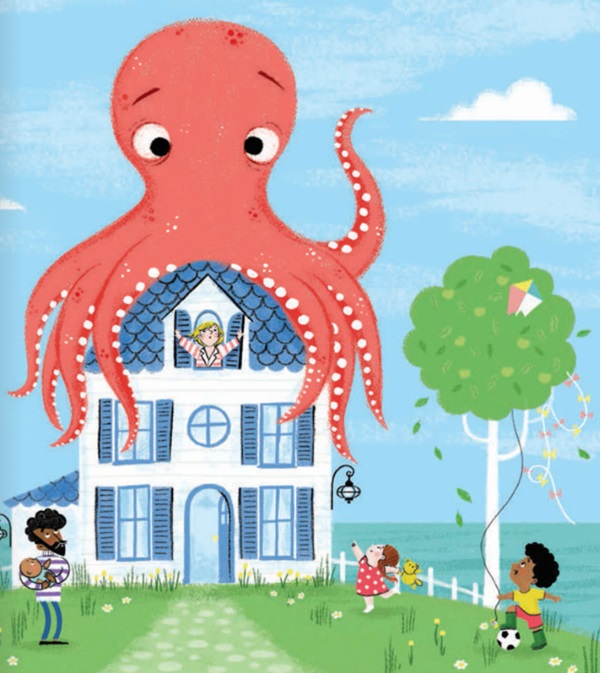 Ilustración de Un pulpo en el tejado