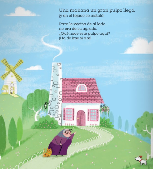 Ilustración de Un pulpo en el tejado