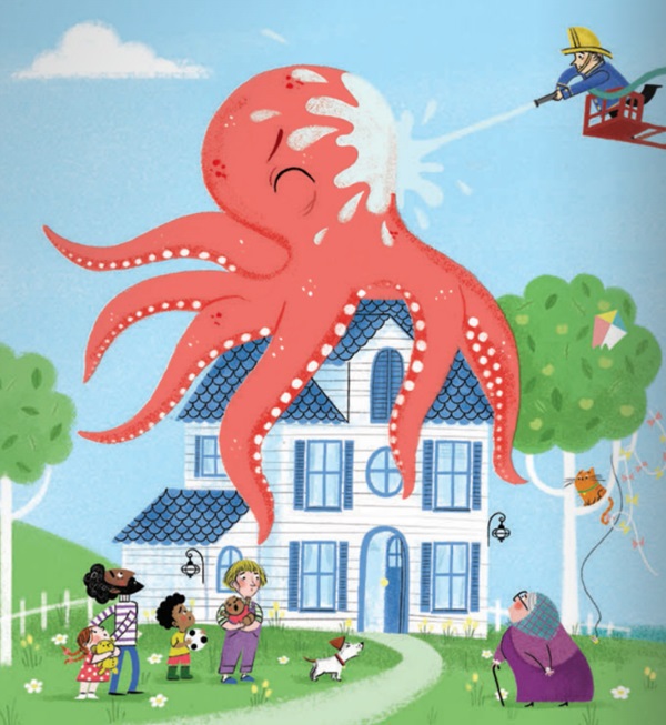 Ilustración de Un pulpo en el tejado