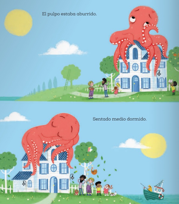 Ilustración de Un pulpo en el tejado