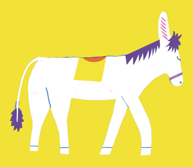 Ilustración de Abuela, nieto y burro