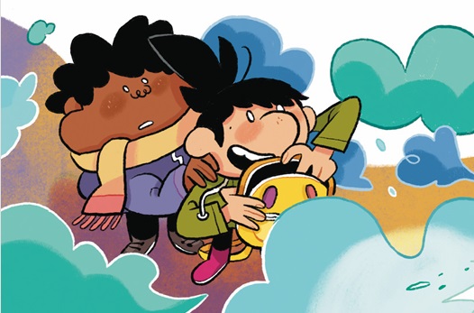Ilustración de Mila y el pedrolo del espacio exterior