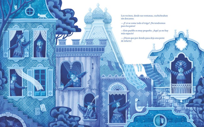 Ilustración de En un pueblito azul donde no pasaba nada
