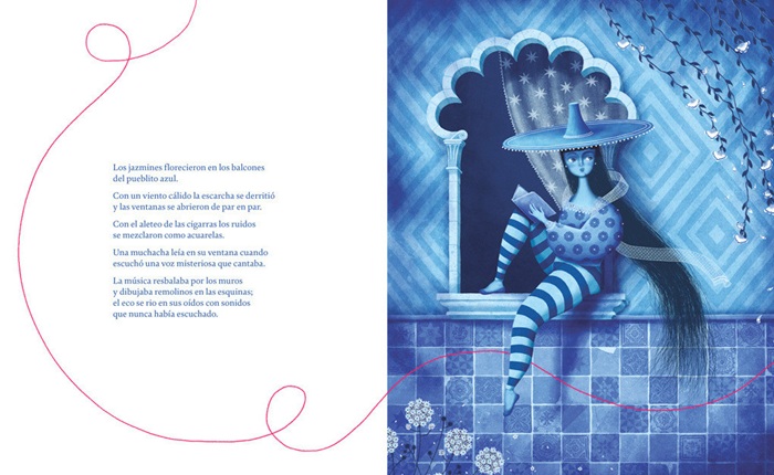 Ilustración de En un pueblito azul donde no pasaba nada