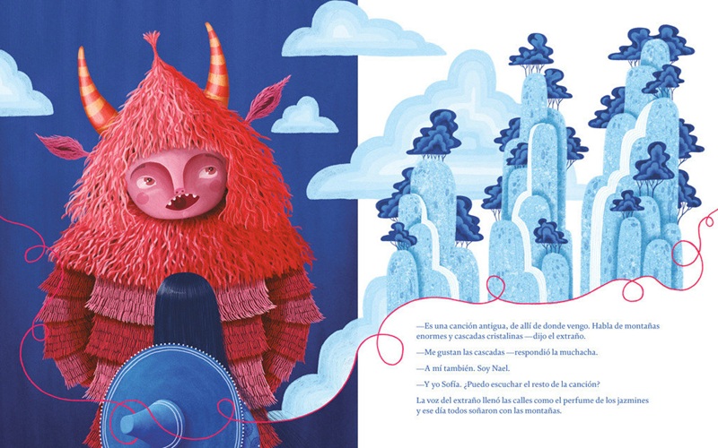 Ilustración de En un pueblito azul donde no pasaba nada