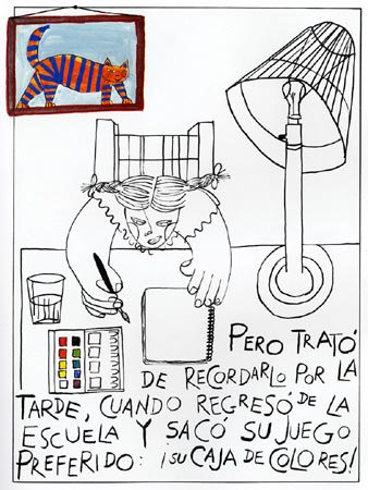 Ilustración de Julieta y su caja de colores