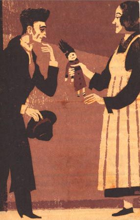 Ilustración de Kafka y la muñeca viajera