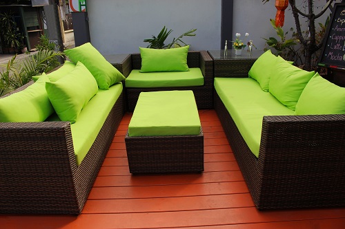 Photo of bright green outdoor furniture