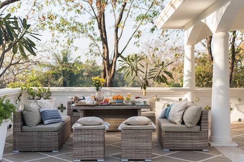 patio with wicker furniture