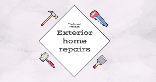 graphic image tools on each side of a diamond image text the five most common exterior home repairs