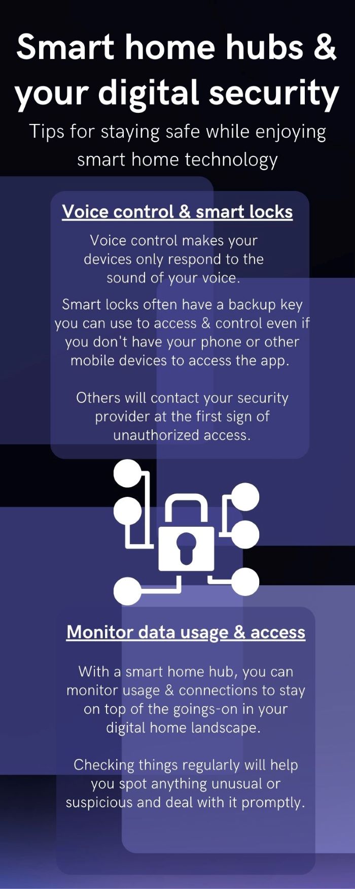 Smart home hubs & digital security infographic