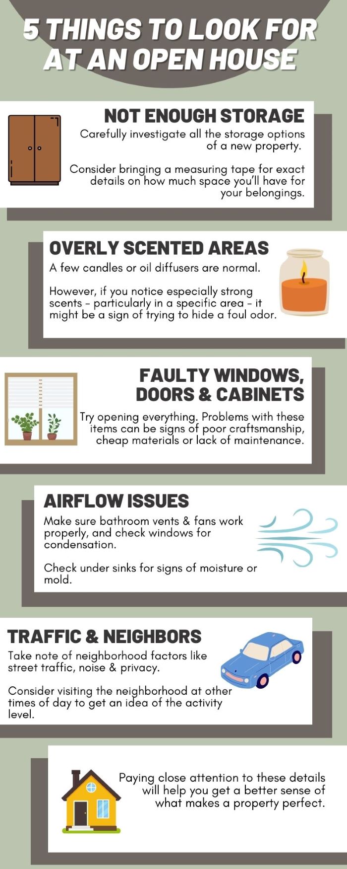 5 Things to look for at an open house infographic