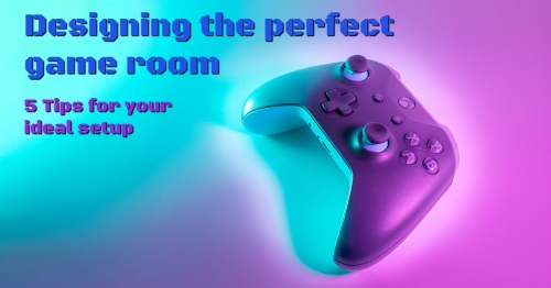 game controller blue and pink background image text designing the perfect game room five tips for your ideal setup