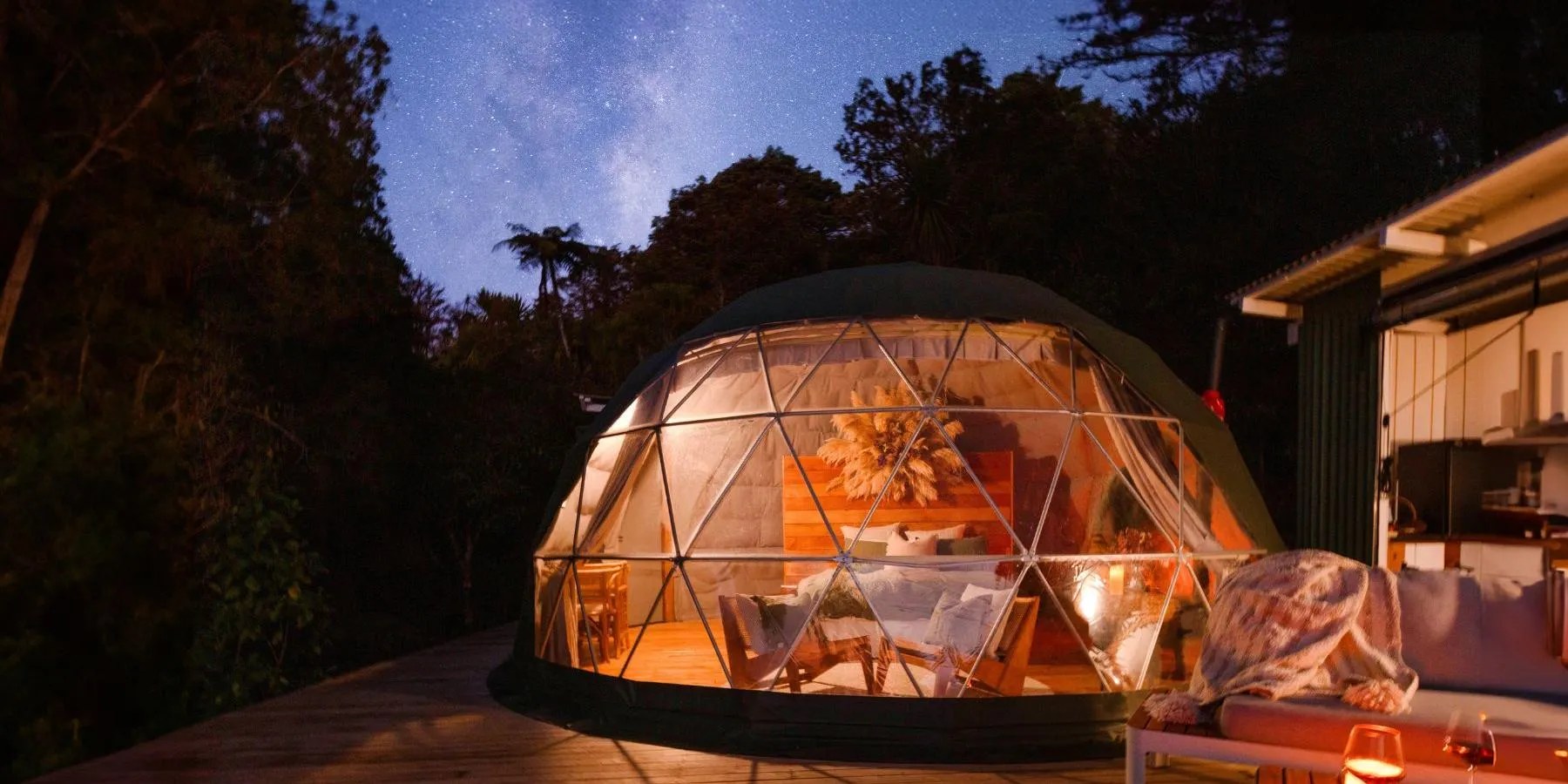 Solas geodesic dome Matakana Auckland cosy cabin