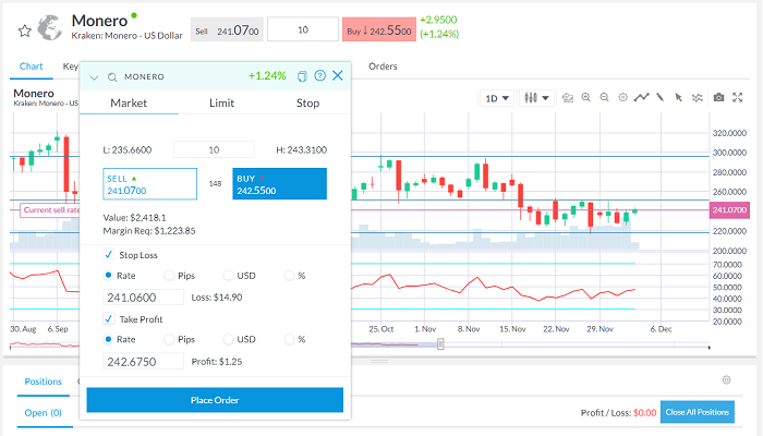 Đặt lệnh mua XMR coin với Capex Webtrader