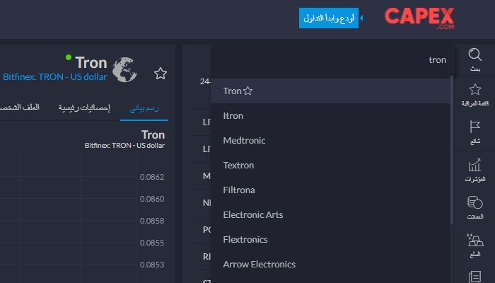 تداول عملة ترون مع CAPEX