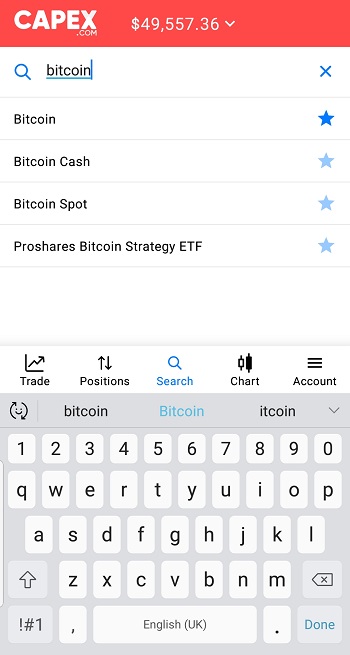 Bitcoin en la app de trading