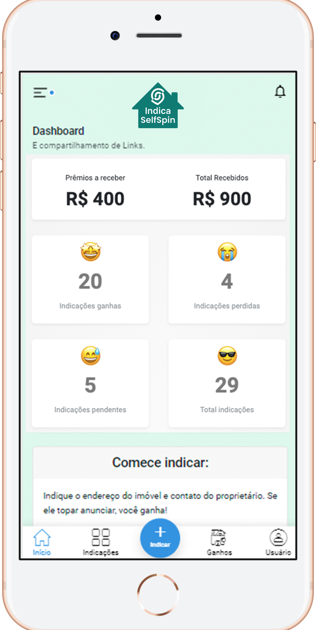 Indica SelfSpin | Indique imóveis e ganhe até R$ 1.500,00
