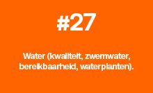 Water (kwaliteit, zwemwater, bereikbaarheid, waterplanten).